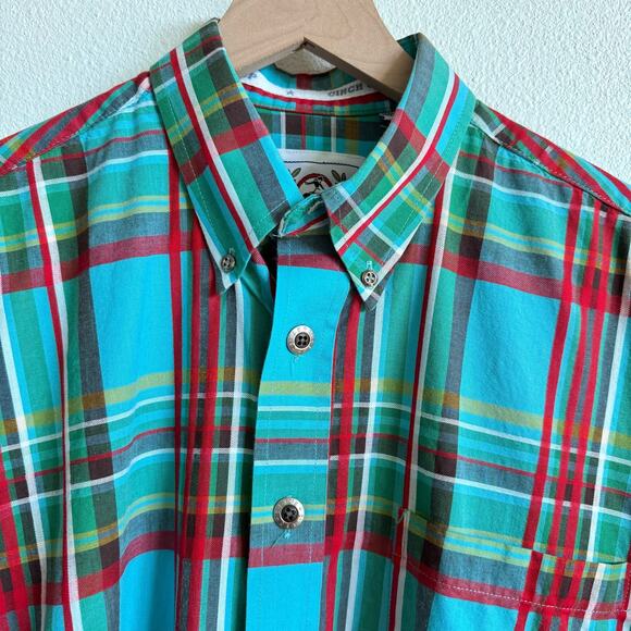 Cinch Red Blue Green Plaid Western Button Down Long Sleeve Shirt Men’s Medium - Picture 3 of 7
